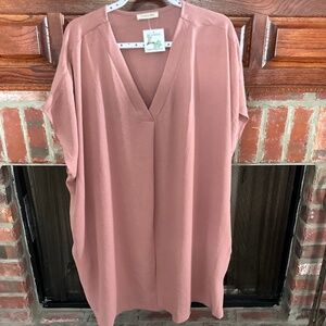 Cotton Bleu V-neck Tunic Dress, Short drop Sleeve, V-neck, XL